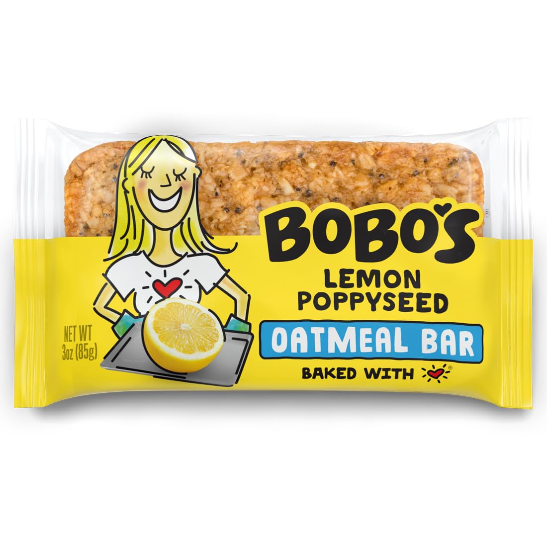 Bobo's Lemon Poppyseed Oat Bars, Simple Ingredients, Whole Grain Oats, Plant Based, Gluten Free Breakfast Bars, Non-GMO, Healthy Snacks for Adults