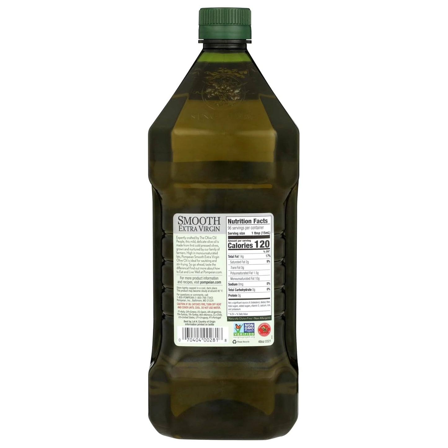 Pompeian Smooth Extra Virgin Olive Oil - 48 Fl Oz - First Cold Pressed Olive Oil for Cooking - Smooth Taste for Sauteing, Stir-Frying, and Baking