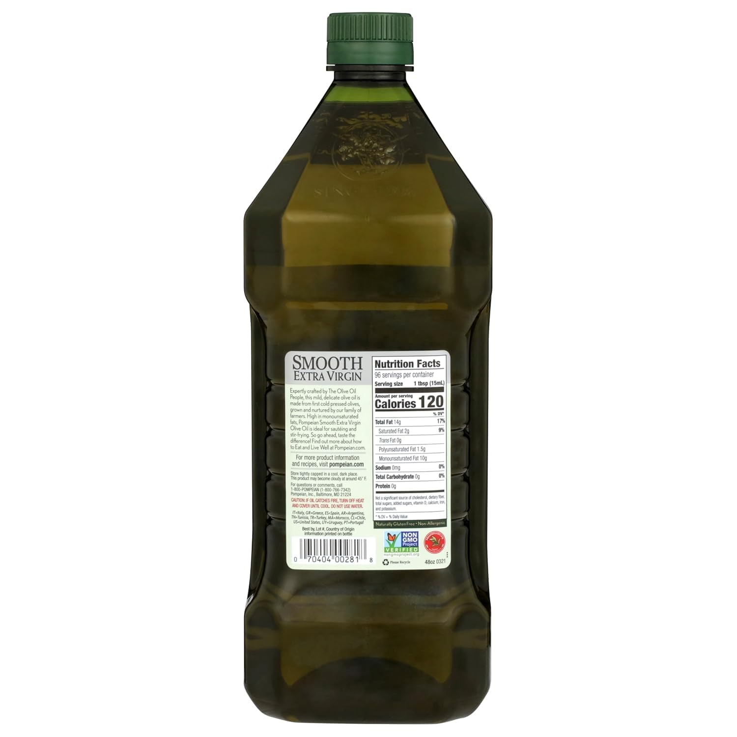 Pompeian Smooth Extra Virgin Olive Oil - 48 Fl Oz - First Cold Pressed Olive Oil for Cooking - Smooth Taste for Sauteing, Stir-Frying, and Baking
