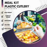 Green Direct Medium Weight Wrapped Plastic Cutlery Set with Napkin, Fork, Spoon, Knife, Salt, Pepper, White 50 Pack Plastic Cutlery Meal Kit