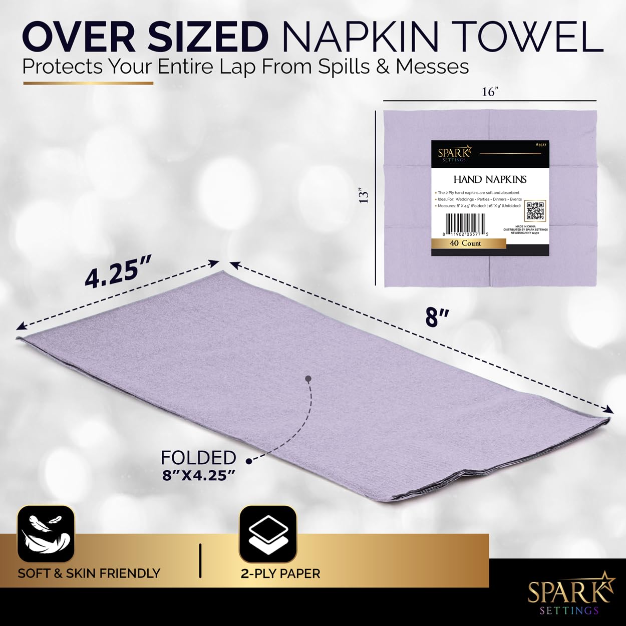 Dinner Napkins Disposable Guest Towels, Lavender Beverage Napkins Soft and Absorbent Paper Napkins Dinner Size for Party, Wedding, 8” x 4.5” 2 Ply