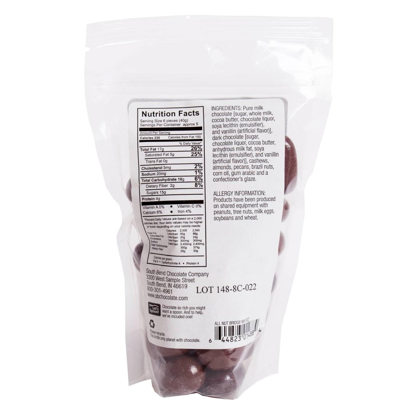 Lehman's Chocolate Covered Nuts Bridge Mix, 8 oz Resealable Bag