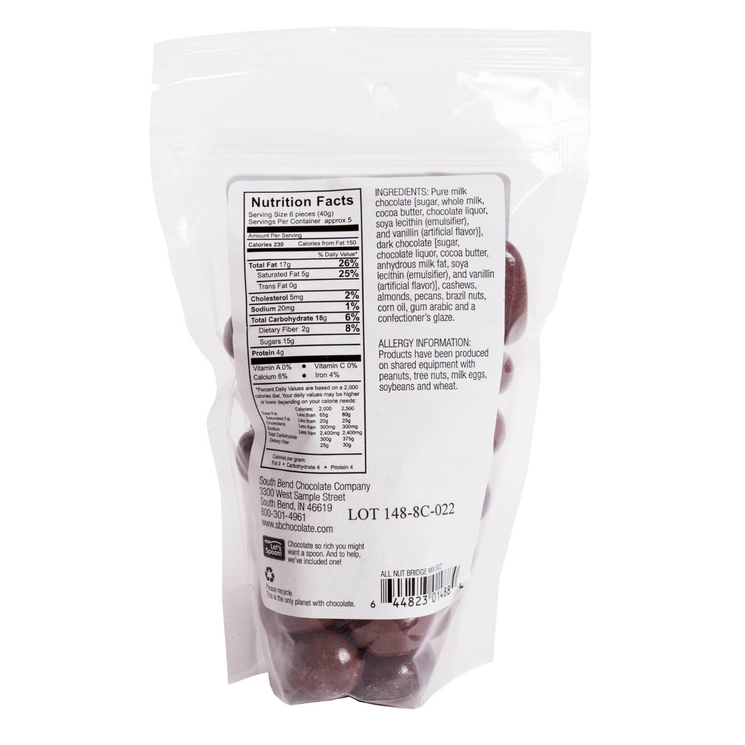 Lehman's Chocolate Covered Nuts Bridge Mix, 8 oz Resealable Bag