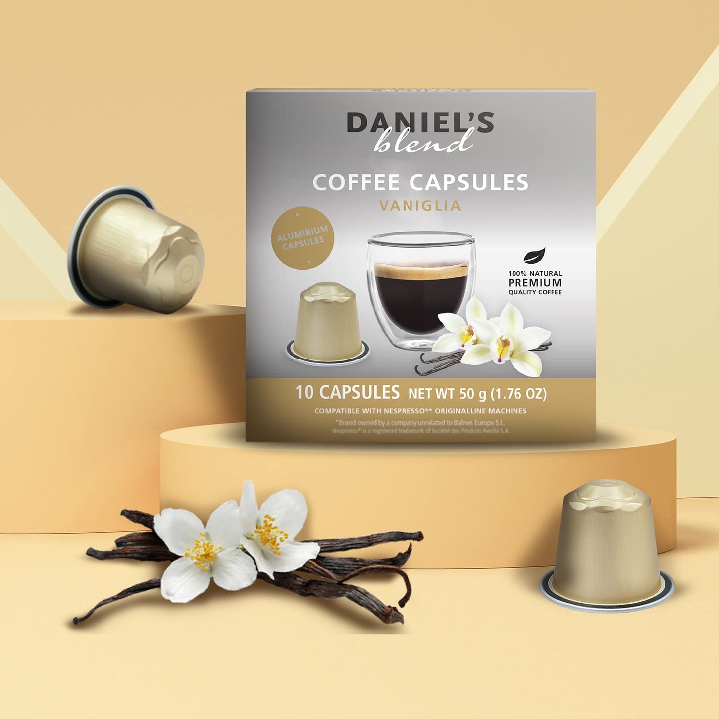 Daniels Blend Espresso Aluminum Capsules Compatible with Nespresso 120 Coffee Pods Single Server Kosher Certified Vaniglia