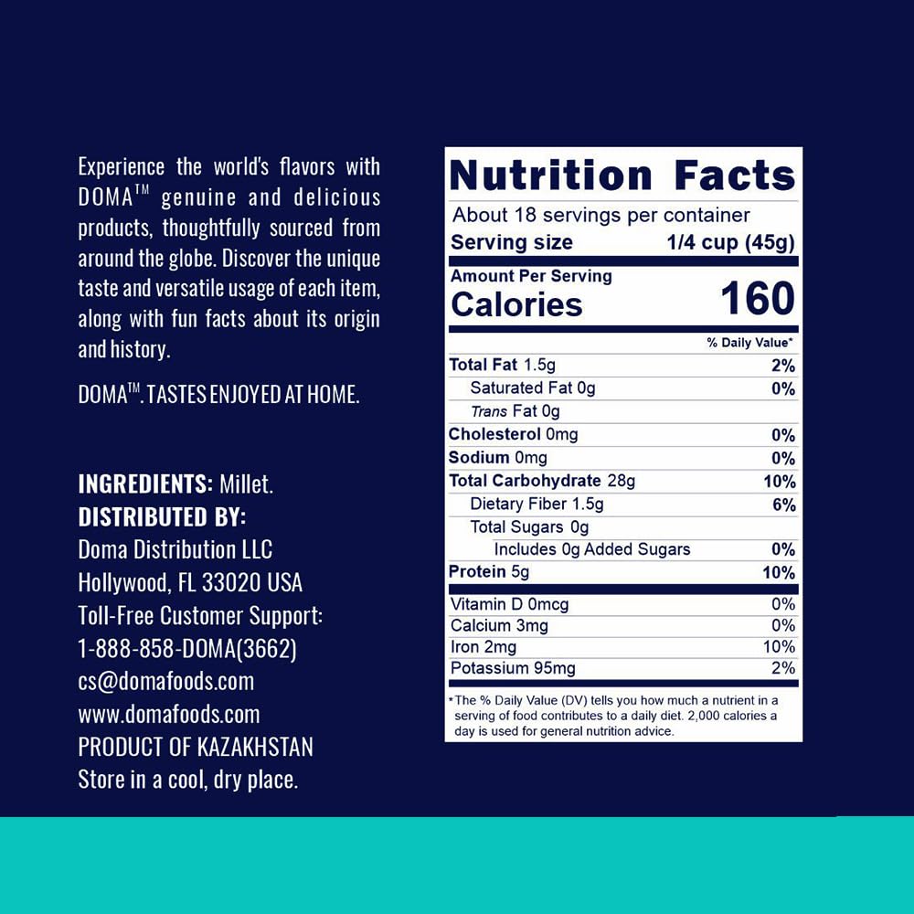 DOMA Millet 14.08lb (8x1.76lb) - Gluten-Free Whole Grain Superfood, Great for Grain Bowl, Hot Cereal, Porridge, Salads, Side Dishes, Puddings, Non-GMO