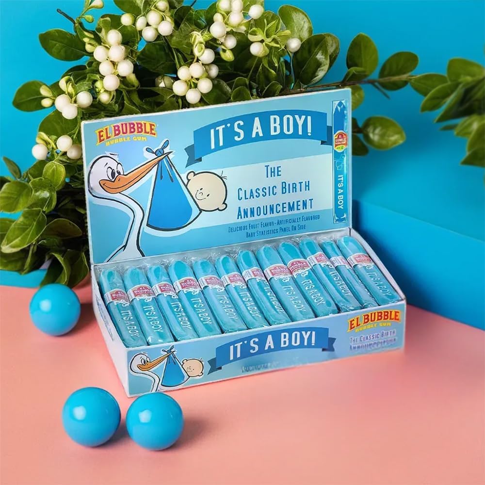 Fun Express It's A Boy Blue Baby Boy Bubble Gum Cigars 36 Pack - Blue Candy Cigars for Baby Shower Favors - Gender Reveal Party Candy Favors Bulk