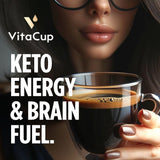VitaCup Genius Instant Coffee Packets, Increase Energy & Focus, Keto Coffee, Serve Hot or Cold Brew, MCT Oil, Turmeric, B Vitamins, D3, Bold