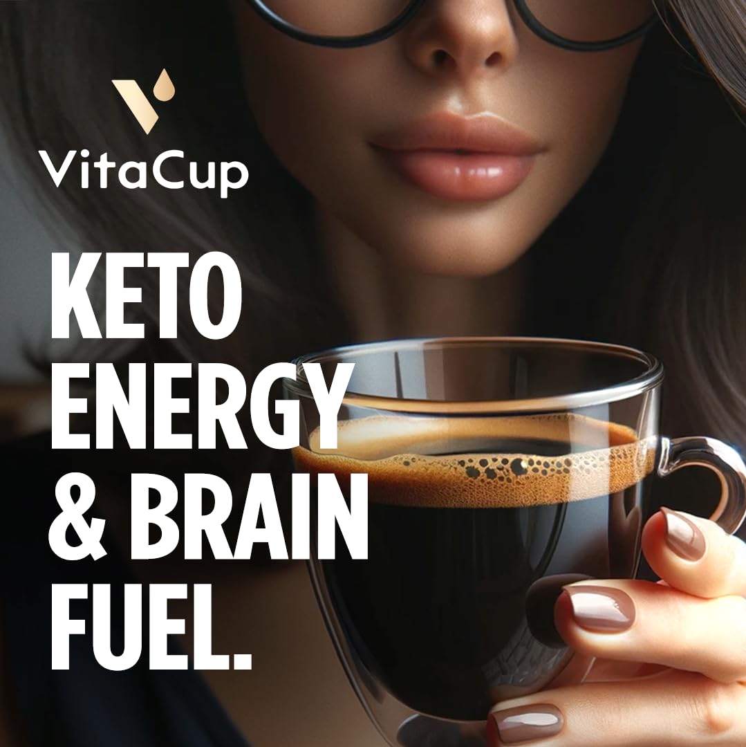 VitaCup Genius Instant Coffee Packets, Increase Energy & Focus, Keto Coffee, Serve Hot or Cold Brew, MCT Oil, Turmeric, B Vitamins, D3, Bold