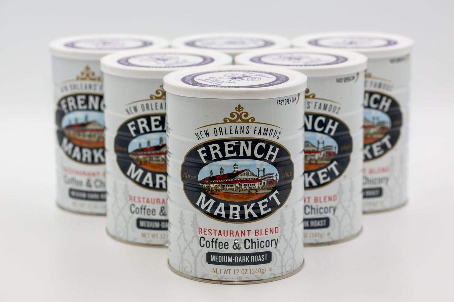 French Market Coffee & Chicory Restaurant Blend Medium-Dark Roast Ground Coffee, 12oz Can (Pack of 6)