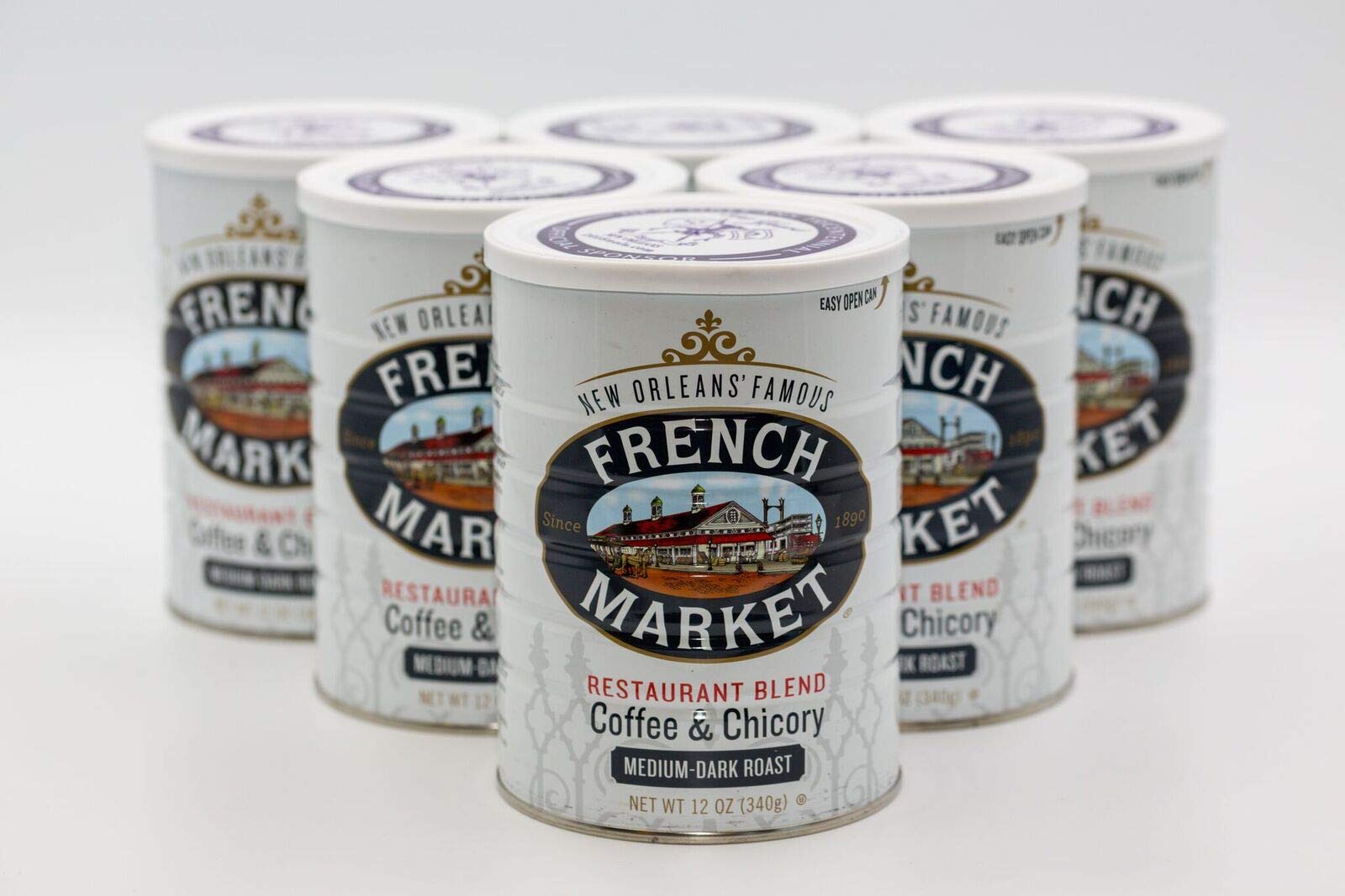 French Market Coffee & Chicory Restaurant Blend Medium-Dark Roast Ground Coffee, 12oz Can (Pack of 6)
