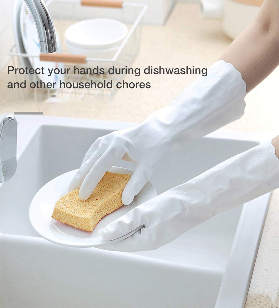 Alimat PluS 3 Pack Reusable Cleaning Gloves Latex Free, Dishwashing Gloves with Cotton Flock Liner and Embossed Palm, Waterproof Household Gloves