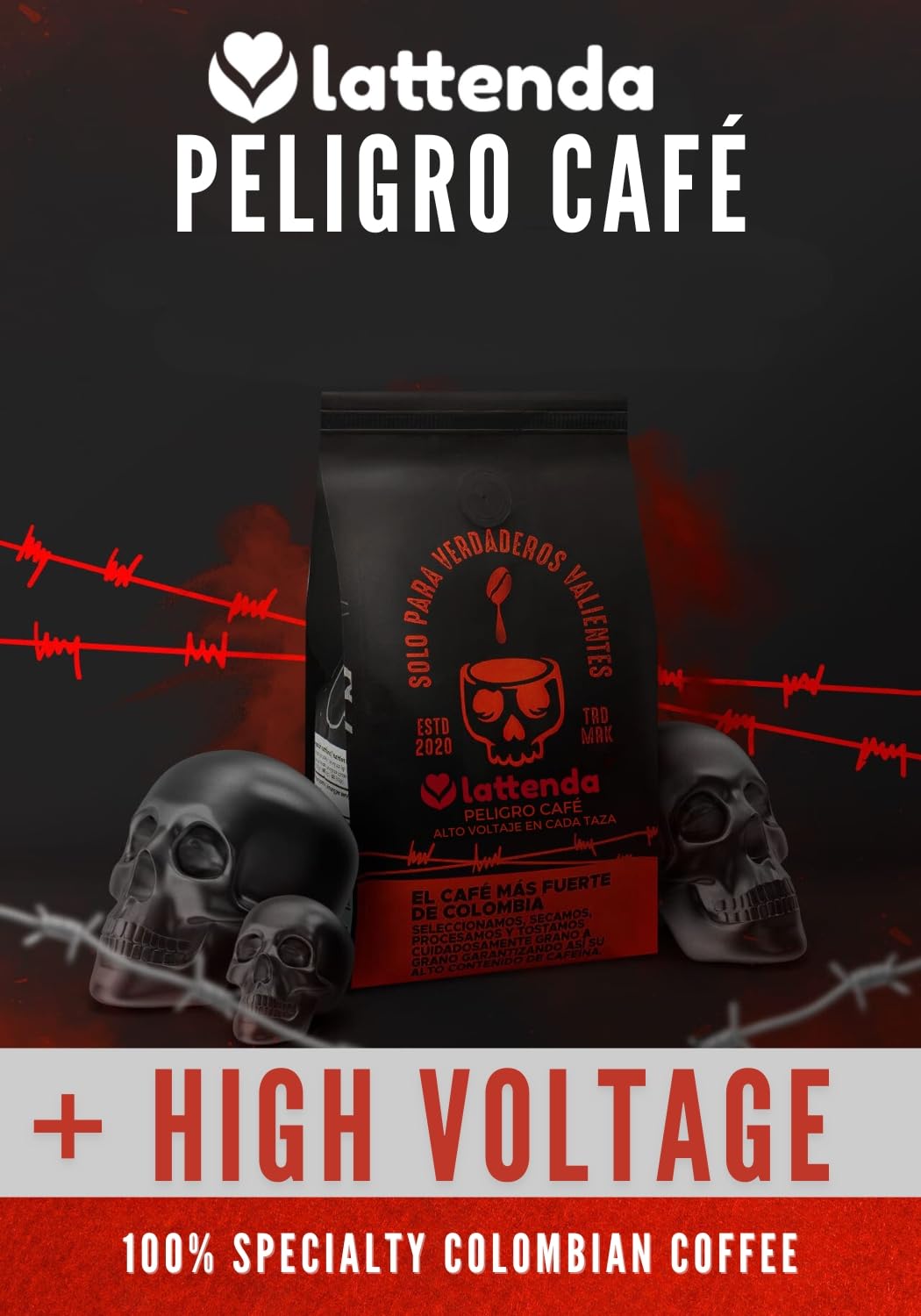 Peligro Specialty Coffee: High Voltage Colombian Coffee - Intense Flavor, 2 Pack 454g Ground