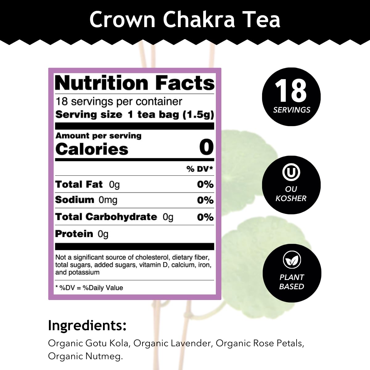 Buddha Teas - Crown Chakra Tea - Organic Herbal Tea - For Spiritual Connection - With Lavender, Gotu Kola Leaf, Rose Petal & Amethyst Essence - 100%