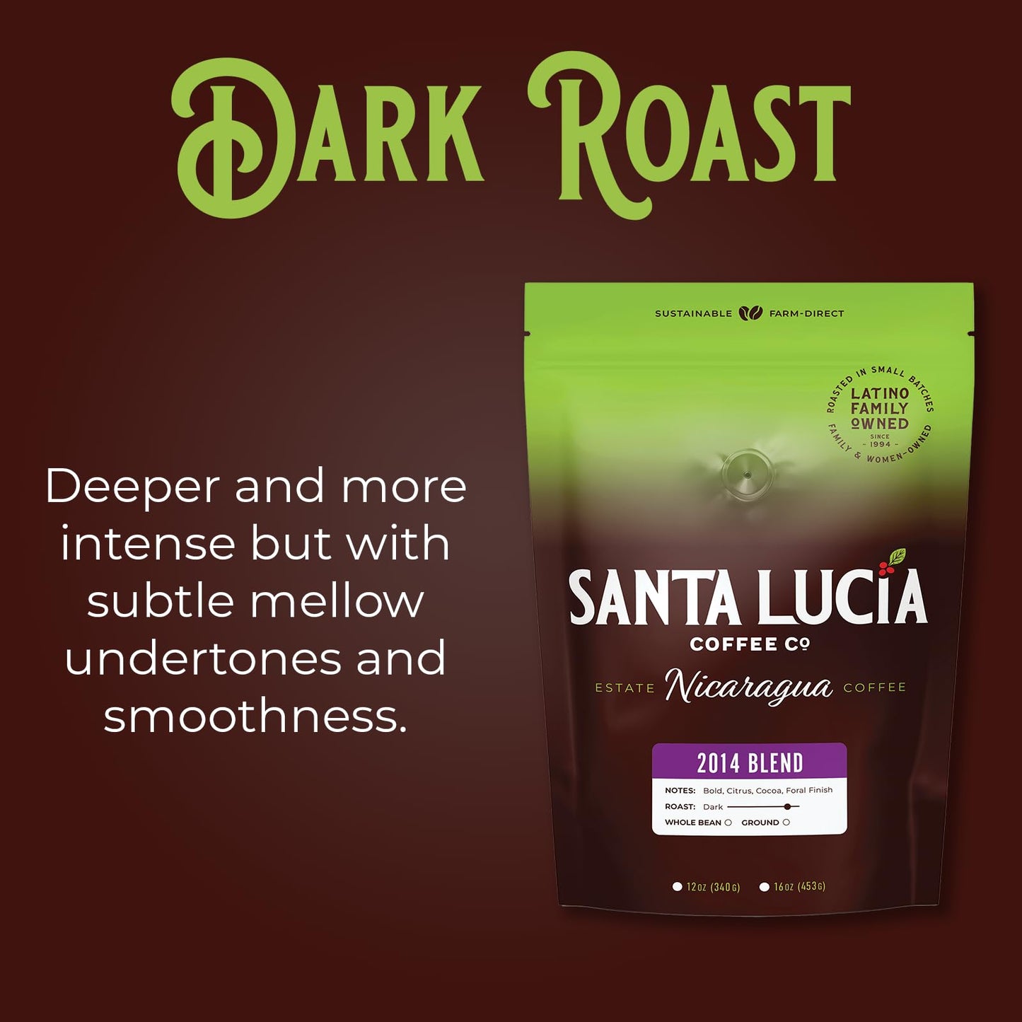 Santa Lucia Coffee - 2014 Nicaraguan Roast Coffee - Rich in Minerals - Low Acididity - Natural Sweetness - Strong & Bold Flavor - Subtle Undertones