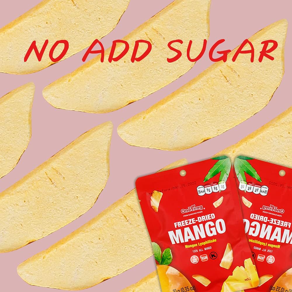 ONETANG Freeze-Dried Fruit Mango Chips, 10 Pack Single-Serve Pack, Non GMO, Kosher, No Add Sugar, Gluten free, Vegan, Holiday Gifts, Healthy Snack