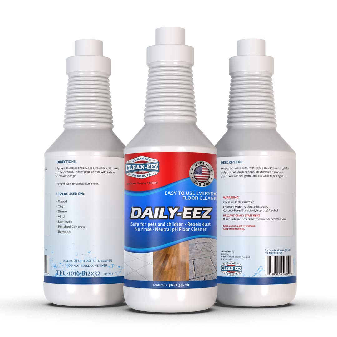 Daily Wood, Laminate, Tile, Stone Floor Cleaner from Clean-eez Streak Free Maintenance Cleaner Spray. Removes Footprints, Dirt, Spills, Repels Dust