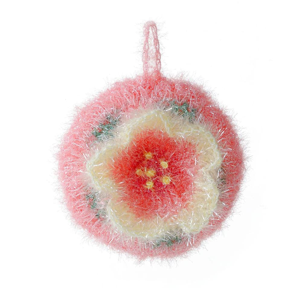 Cherry Blossom Shaped Acrylic Dish Scrubber, Flower Shaped Hand Crochet Non-Scratch Dish Sponge, Pink Flower Shaped Kitchen Sponge Washing Dishes