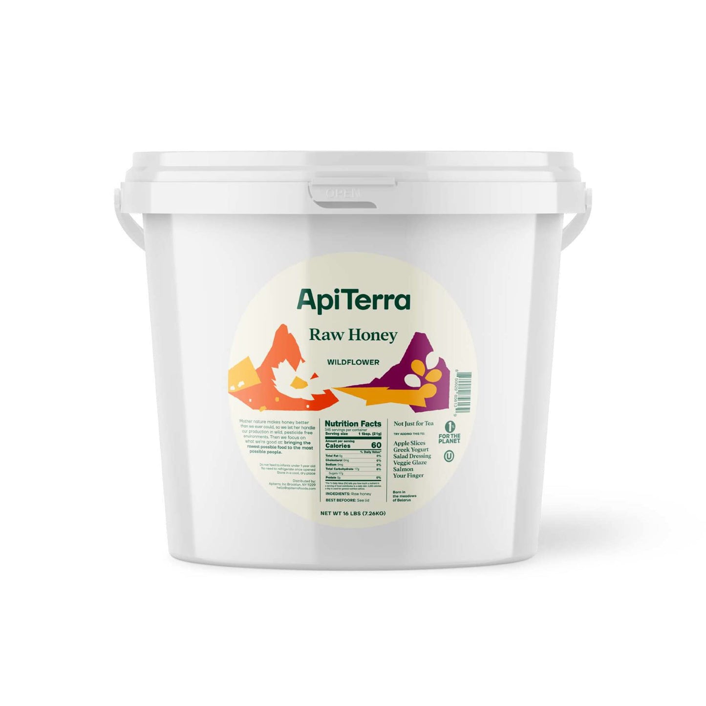 Apiterra - Raw Honey Bulk 16 lbs Bucket Unfiltered Unpasteurized 100% Pure and Natural Wildflower Raw Honey