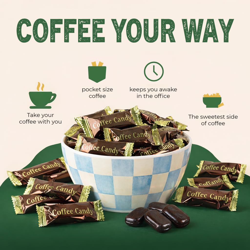Dark Coffee Candy, Rich and Creamy Gourmet Hard Candy, Authentic Brazilian Coffee Flavor, Individually Wrapped, Resealable Bag, The Snackery (Coffee,1