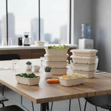SharpRealm 24oz Disposable Meal Prep Food Containers with Lids, 50 Pack Sugarcane Fiber Pulp Take-Out Boxes, Compostable Biodegradable Lunch