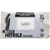 ForPro Professional Collection Disposable Nitrile Gloves, Chemical Resistant, Powder-Free, Latex-Free, Non-Sterile, Food Safe, 4 Mil, Black, X-Large