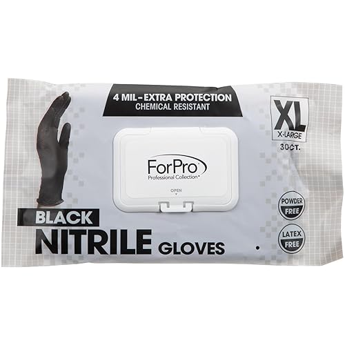 ForPro Professional Collection Disposable Nitrile Gloves, Chemical Resistant, Powder-Free, Latex-Free, Non-Sterile, Food Safe, 4 Mil, Black, X-Large