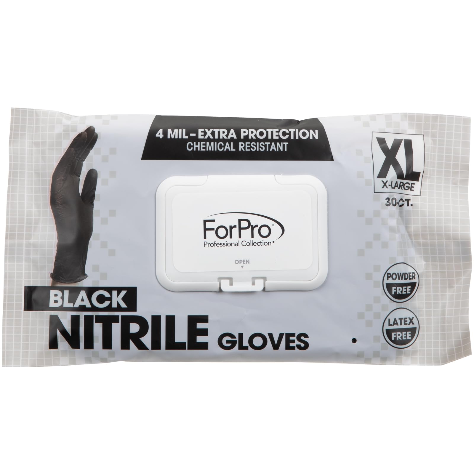 ForPro Professional Collection Disposable Nitrile Gloves, Chemical Resistant, Powder-Free, Latex-Free, Non-Sterile, Food Safe, 4 Mil, Black, X-Large