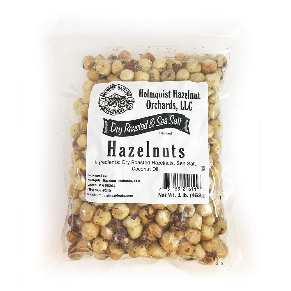 1 LB | Holmquist Hazelnuts Dry Roasted Hazelnuts | Sea Salt | Skins Mostly Removed | HEART HEALTHY | NON-GMO, GLUTEN FREE, KOSHER, RESEALABLE