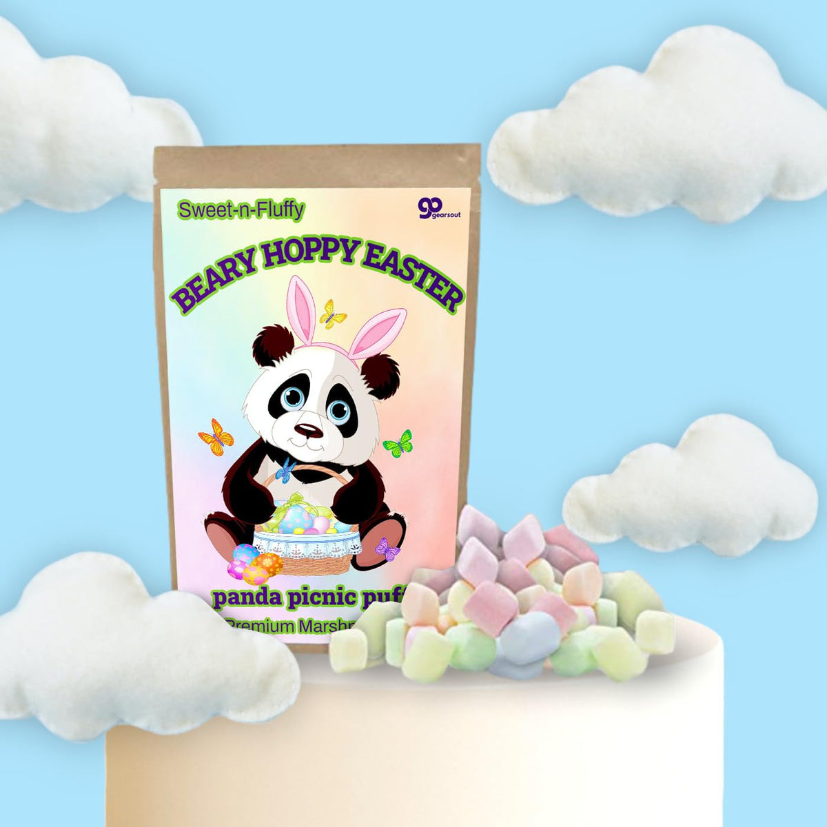 Beary Hoppy Easter Marshmallows Panda Lovers Cute Gifts Easter Basket Filler Premium Pastel Mallows Bear Gift for Kids Butterflies