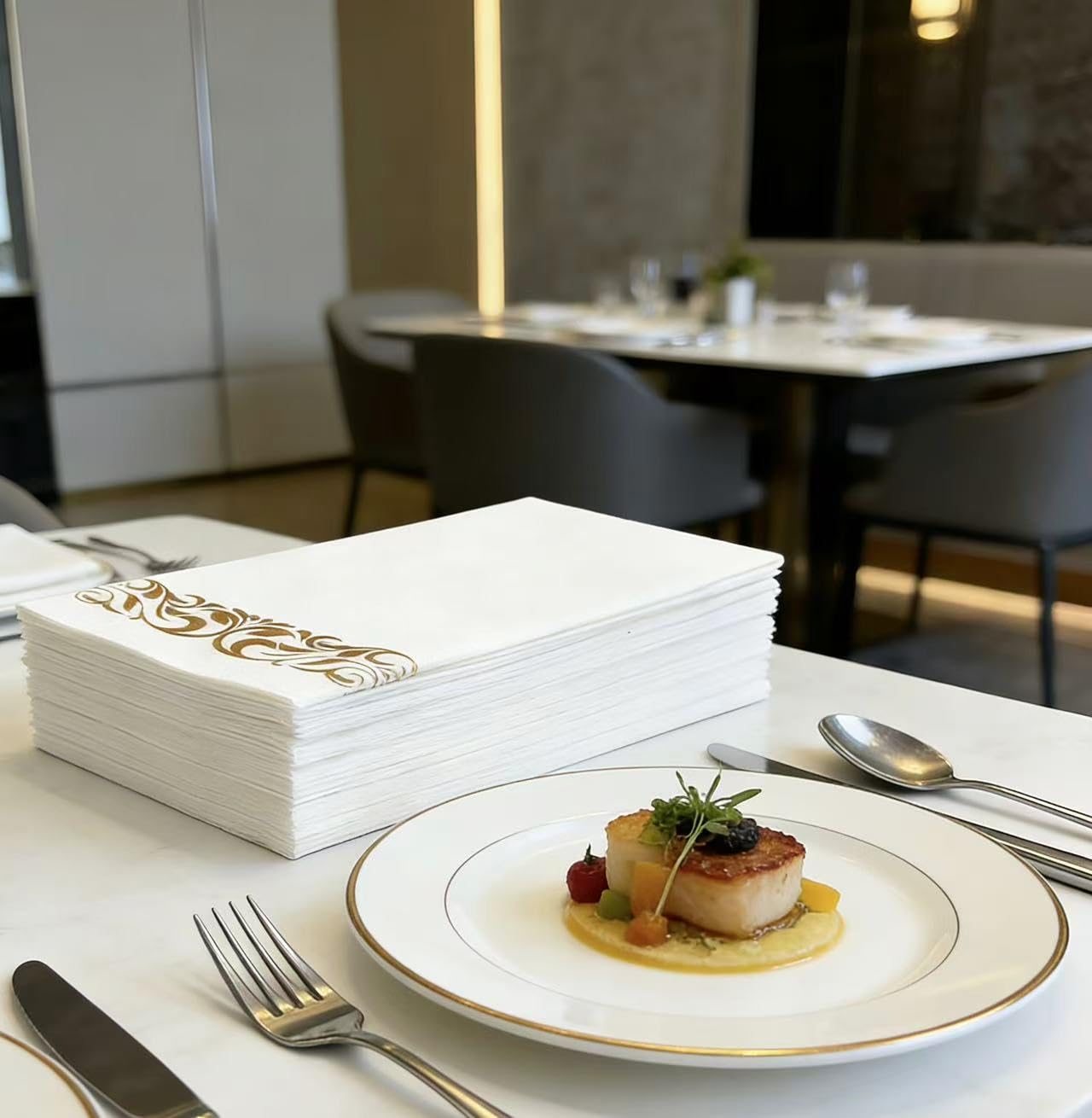 Softure 50 pack Airlaid Gold Paper Napkin, Linen Feel Dinner Napkin, Soft Absorbent Disposable Napkin, Cloth-Like Paper Hand Towel, Decorative Napkins