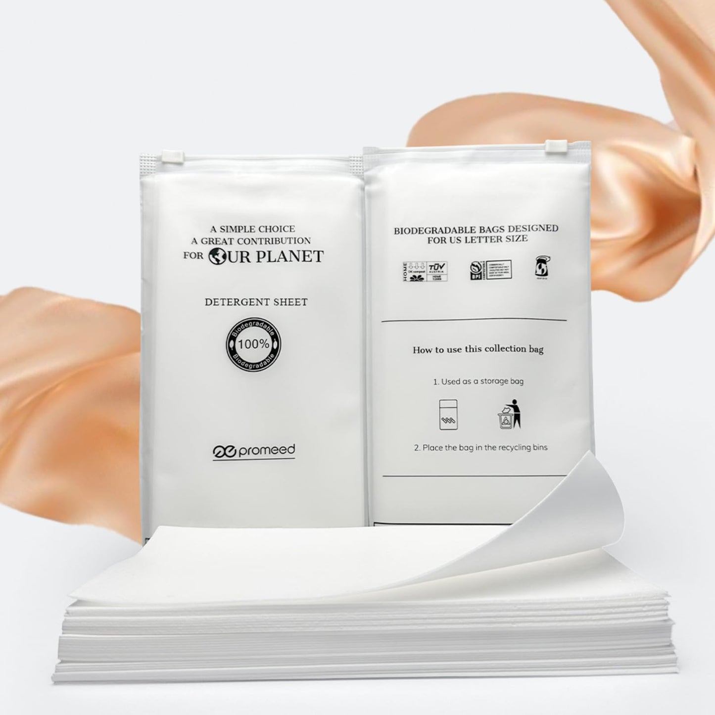 PROMEED Silk Detergent Sheets, Unscented for Delicates, Eco-friendly Plastic Free Non-sentizizing Gentle Silk Wash, Space Saving Easy to Carry