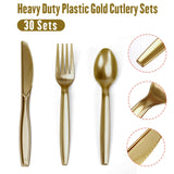 Lzerking Party Supplies Set - 210 Pieces of White and Gold Dot Paper Plates, Cups, Napkins, and Heavy Duty Silverware for 30 Guests for Birthdays