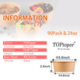 TOPtoper 24 Oz Large Paper Bowls?WITHOUT LIDS? 90 Pack Disposable Soup Bowls Plastic Free Party Supplies for Hot/Cold Food, Soup (24 OZ)
