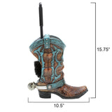 BLACK FOREST DECOR Turquoise Boot Toilet Brush Holder, Polyresin, Includes Plastic Brush, 10 1/2" W x 5 1/4" D x 15 3/4" H