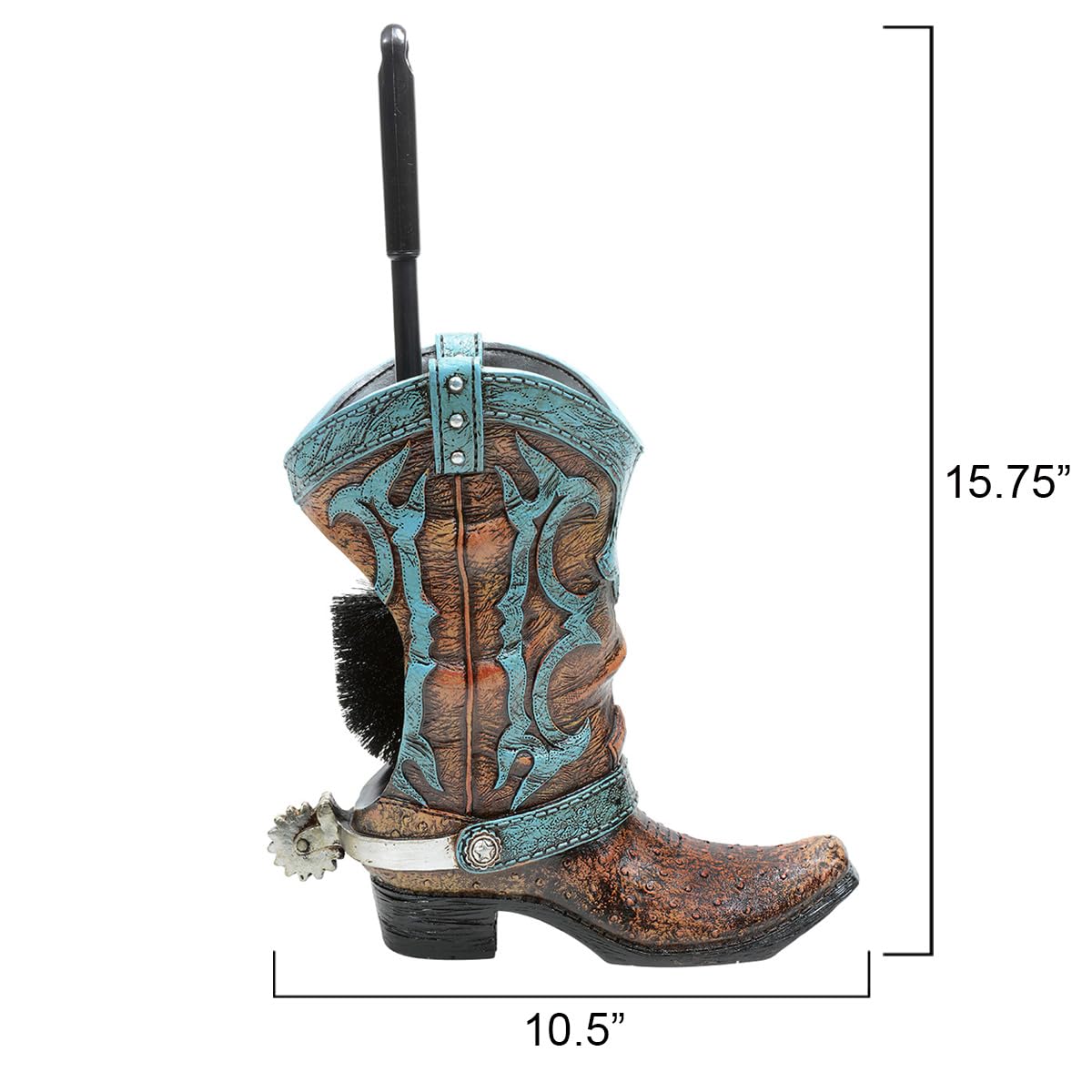 BLACK FOREST DECOR Turquoise Boot Toilet Brush Holder, Polyresin, Includes Plastic Brush, 10 1/2" W x 5 1/4" D x 15 3/4" H