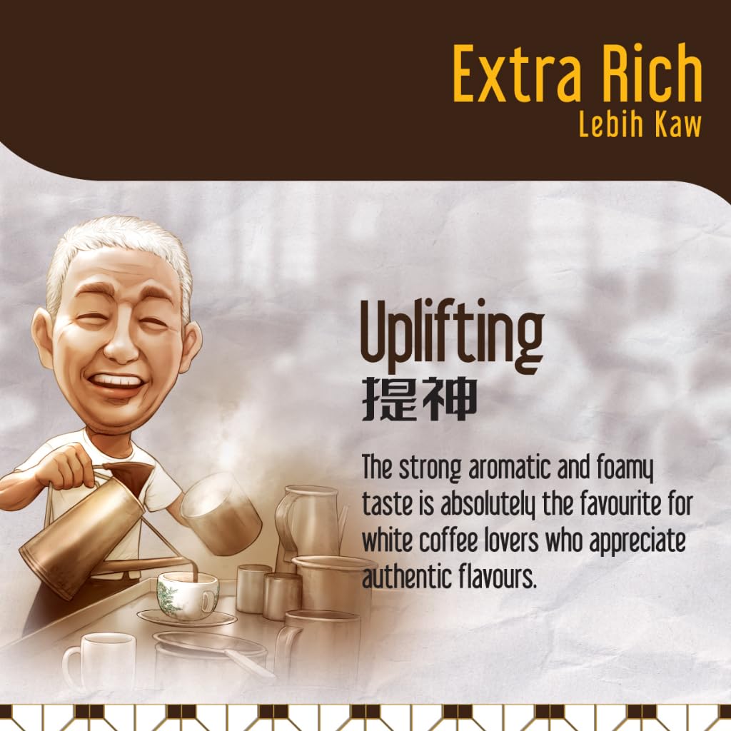 4 Pack Malaysia Famous Ah Huat White Coffee 3 In 1 Extra Rich ( 4 pack x 15 Sachets )