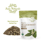 Halo Naturals Organic Meadowsweet Herb Cut & Sifted, 4 Ounces (Filipendula ulmaria) USDA Certified | Resealable Pouch| Packaged in The USA (Pack of 1)