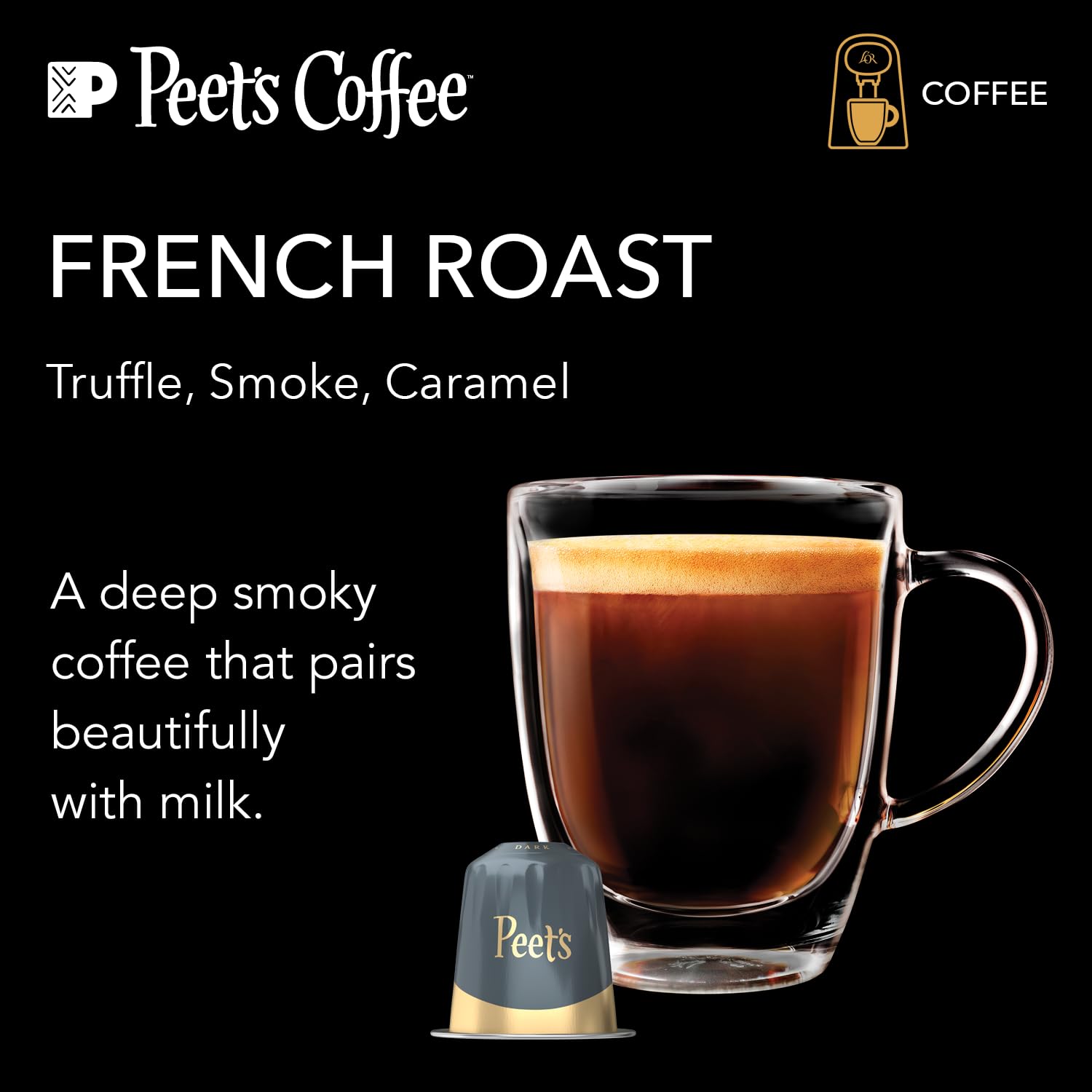 L'OR Barista Coffee Pods, 10 Count Peet's French Roast, Single-Serve Aluminum Capsules Compatible with the L'OR BARISTA System, 10 Count (Pack of 1)