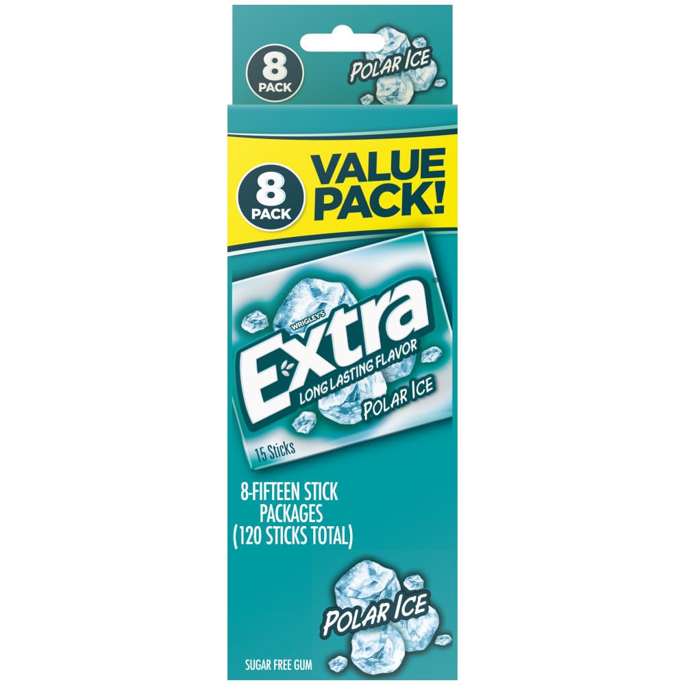EXTRA Polar Ice Sugar Free Gum Back To School Chewing Gum- 8 Bulk Gum Pack (120 ct)