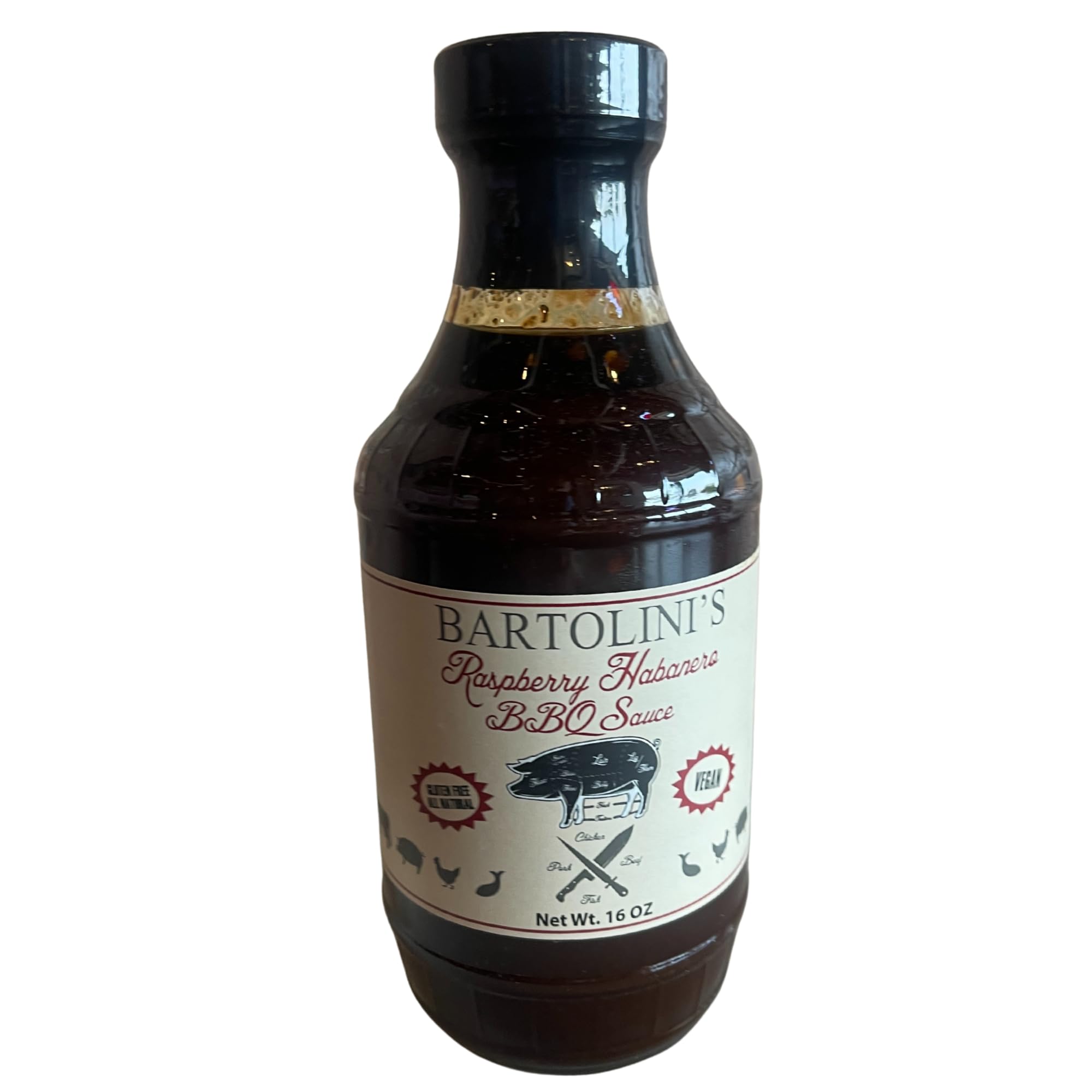 Bartolini's Raspberry Habanero BBQ Sauce 16 oz Bottle - Sweet & Spicy - Gourmet Barbecue Sauce - Gluten Free - Vegan (1)