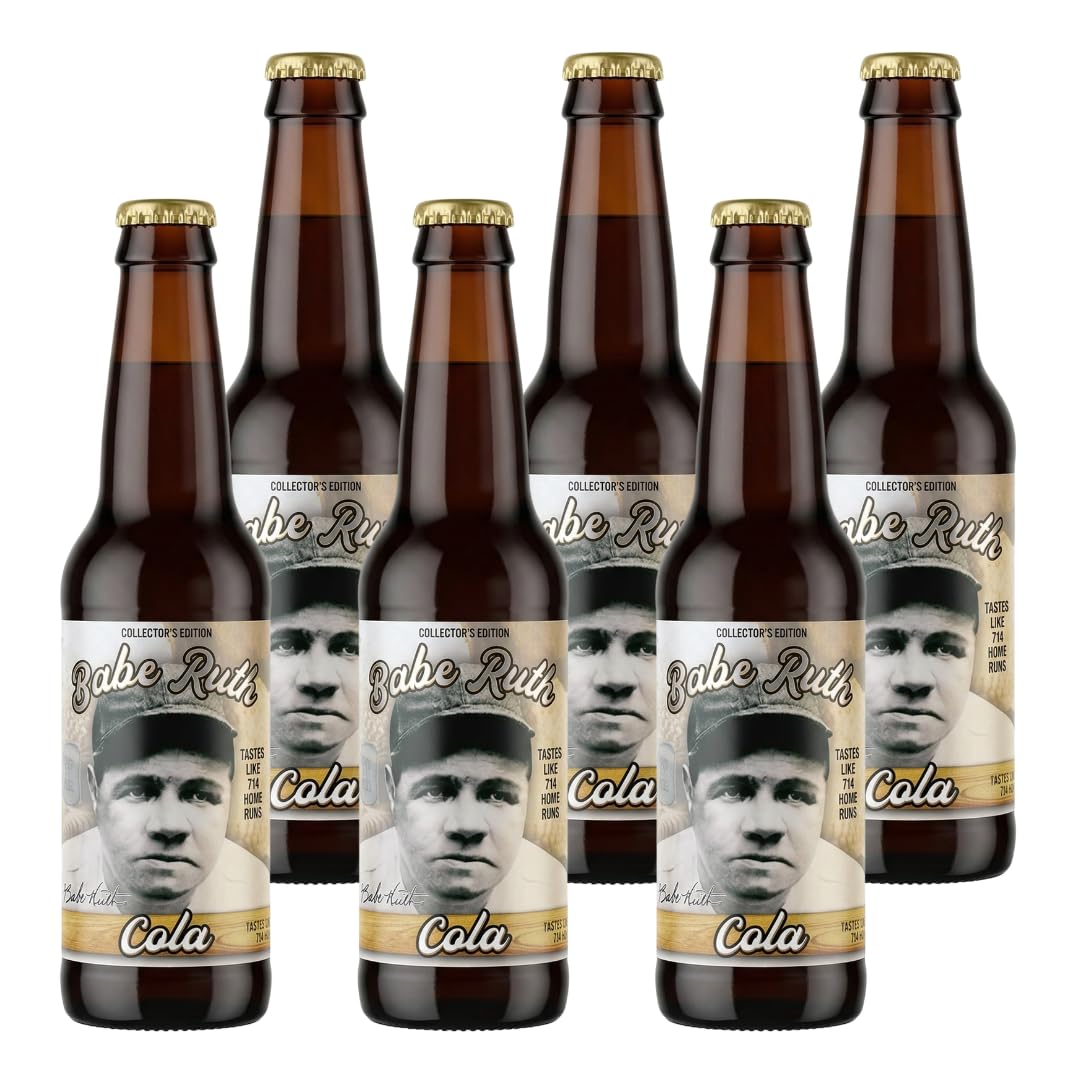 Rocket Fizz Babe Ruth Cola Soda Flavor | Cane Sugar | Craft Soda Pop Drinks | 12 oz in Glass Bottle (6 Pack)