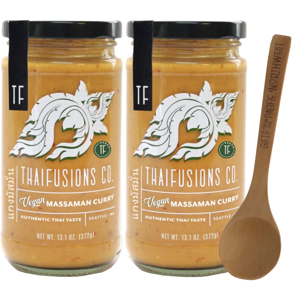 Thai Massaman Vegan Curry Sauce Thaifusions 13.1 Oz Jar (Pack of 2) Bundle with Tasting Spoon | Curry Sauce Gift Set by Gifts from the Pacific