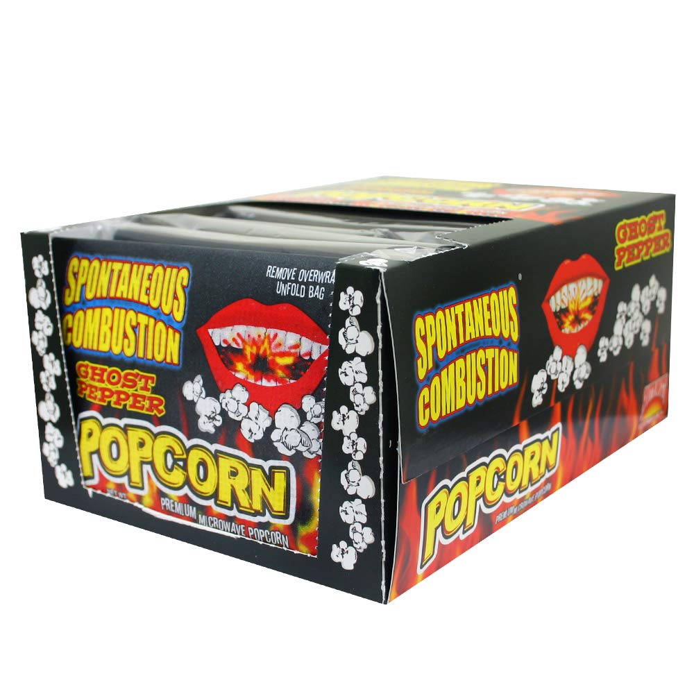 Spontaneous Combustion Ghost Pepper Microwave Popcorn Bags - 12 Pack - Ultimate Spicy Gourmet Popcorn - Perfect Hot Movie Theater Popcorn for Home