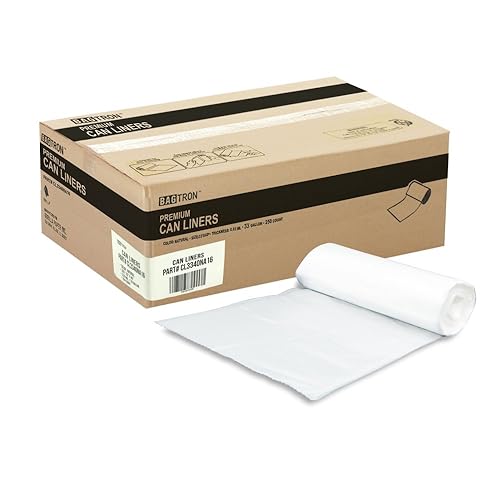 Bagtron 33 Gallon Trash Bags, 16 Micron High Density Pure HDPE Garbage Can Liners Bulk, 33" x 40", Natural Clear, 250 Count