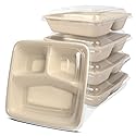 bloomoon 3 Compartment 8x8 inch Take Out Lunch Box Containers with Lids, Disposable 3 Compartment Meal Prep Bento Box Containers, 50 Bowls 50 Lids