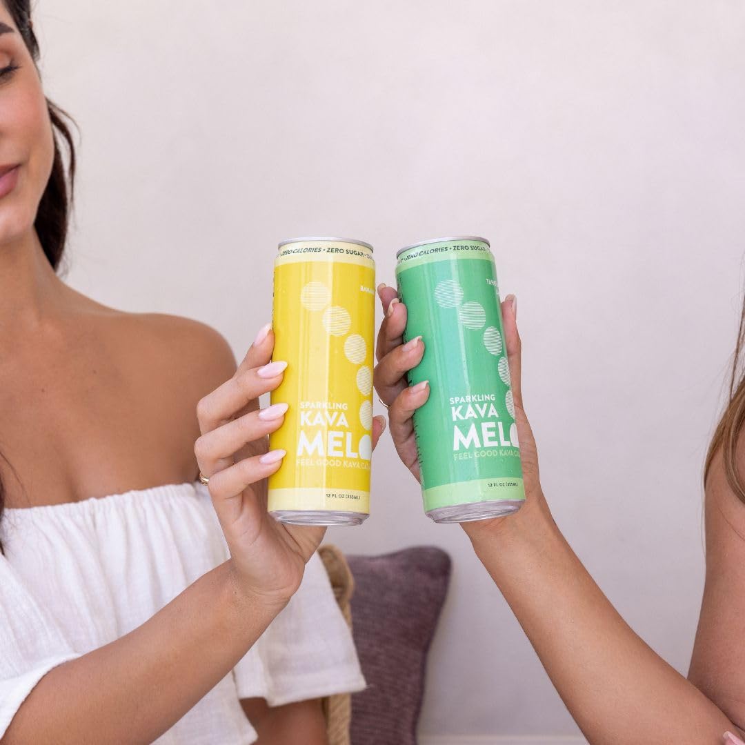 Melo Sparkling Kava Drink, Variety Pack, Non-Alcoholic, Sugar Free, Zero-Calorie Refreshing Beverage Assortment, 12 Pack, 12 oz Cans