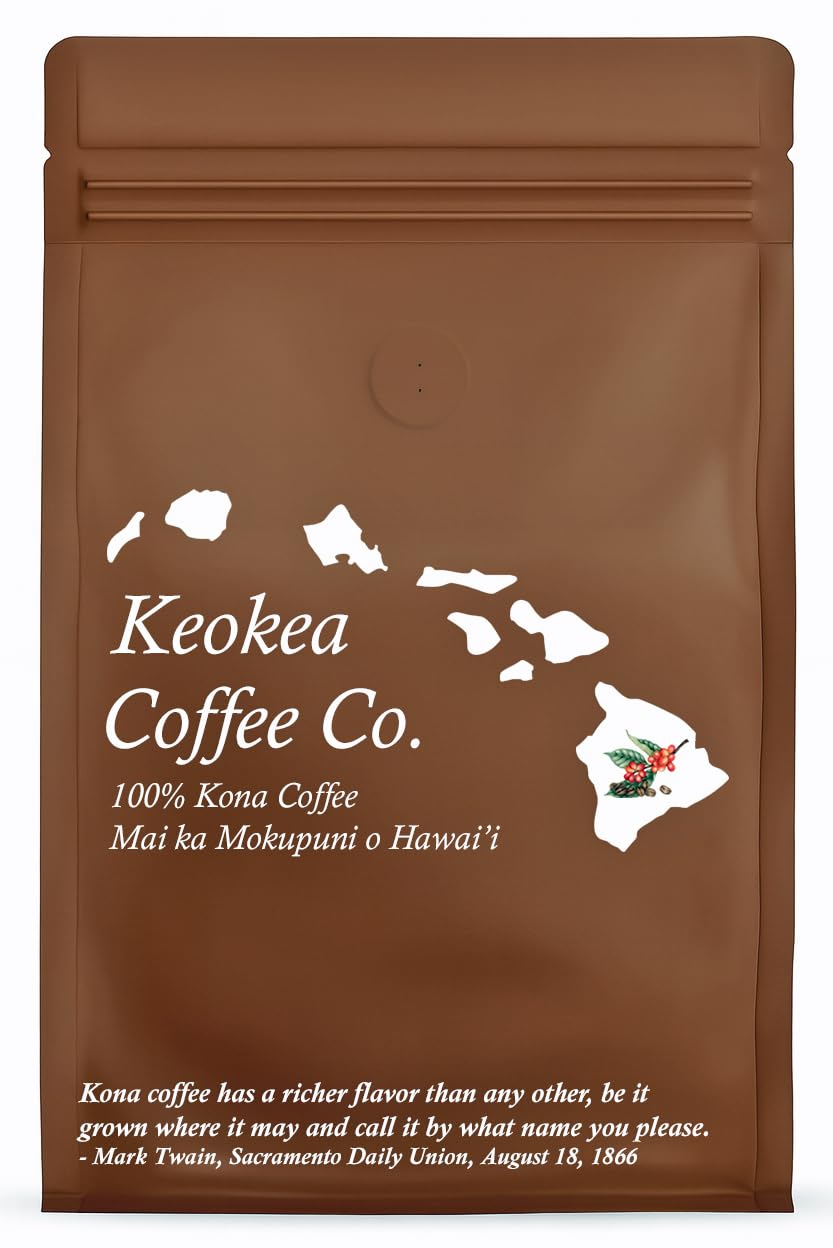 100% Hawaiian Kona Coffee - Whole Bean - Dark/Medium Roast - 1lb (16oz) - Farm Fresh - Grown and Packaged on the Big Island of Hawaii - Keokea Coffee