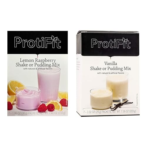 PROTIFIT - High Protein Lemon Raspberry & Vanilla Pudding & Shake Mix 2 Pack, 15g Protein, Low Calorie, Low Fat, Low Carb, Aspartame Free, Idea