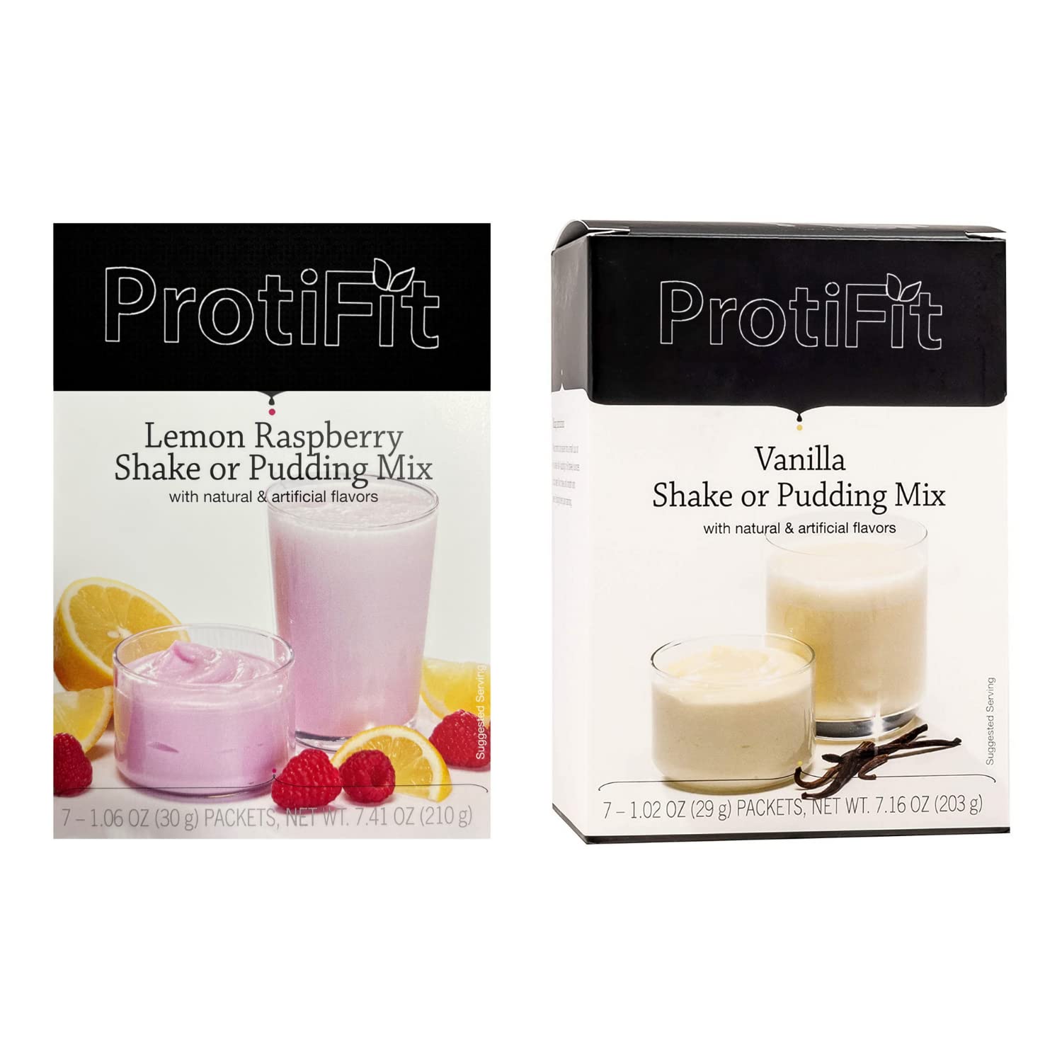 PROTIFIT - High Protein Lemon Raspberry & Vanilla Pudding & Shake Mix 2 Pack, 15g Protein, Low Calorie, Low Fat, Low Carb, Aspartame Free, Idea