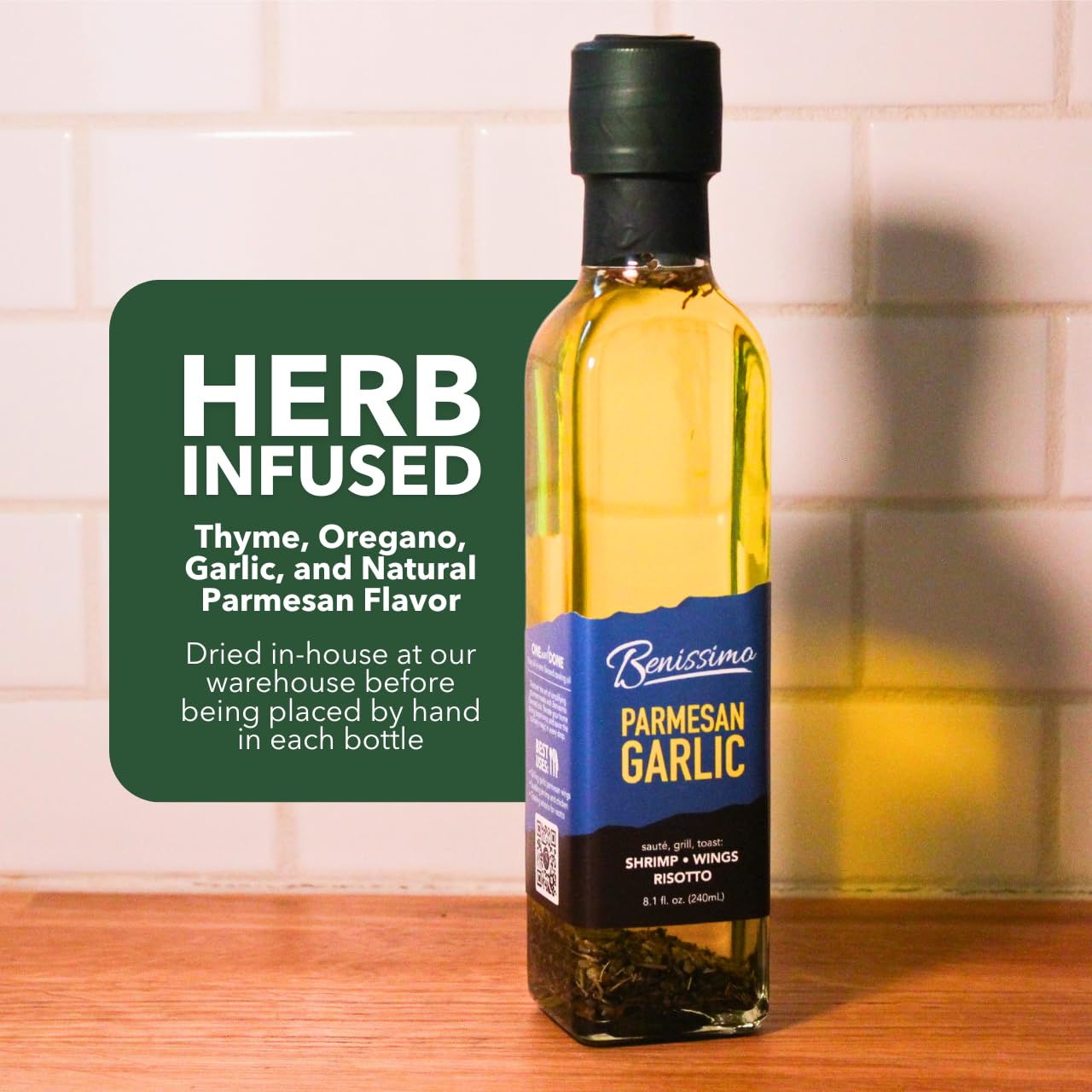 Benissimo Parmesan Garlic Herb Infused Oil, All Natural Gourmet Cooking Oil with Chef-Inspired Herbs, Ideal for Dipping, Marinades, Sautéing